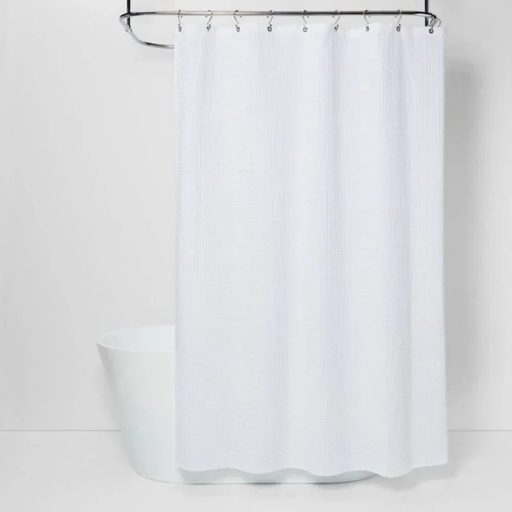 Threshold White Textured Waffle Shower Curtain